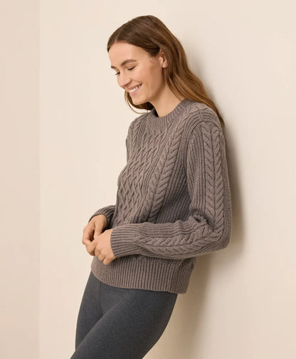 clearance luxe knit cable crew sweater