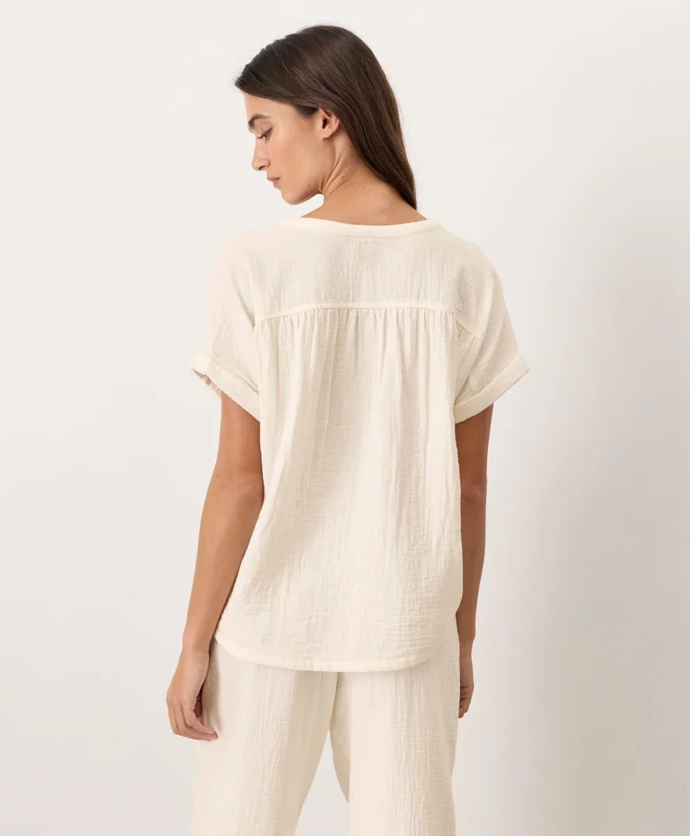 clearance coastal double gauze short sleeve popover