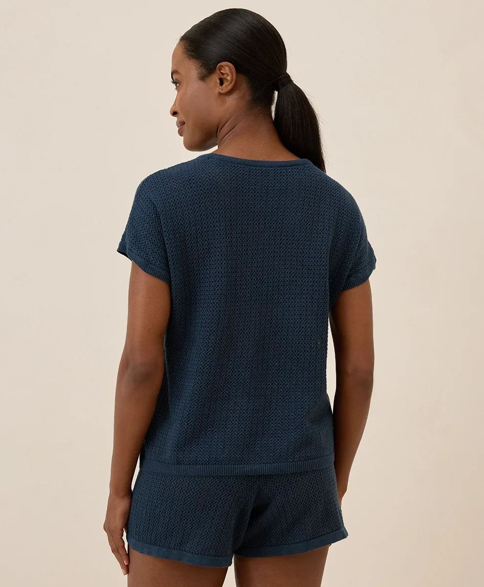 clearance beachside crochet knit short sleeve top