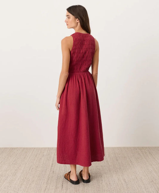 clearance coastal double gauze smocked dress