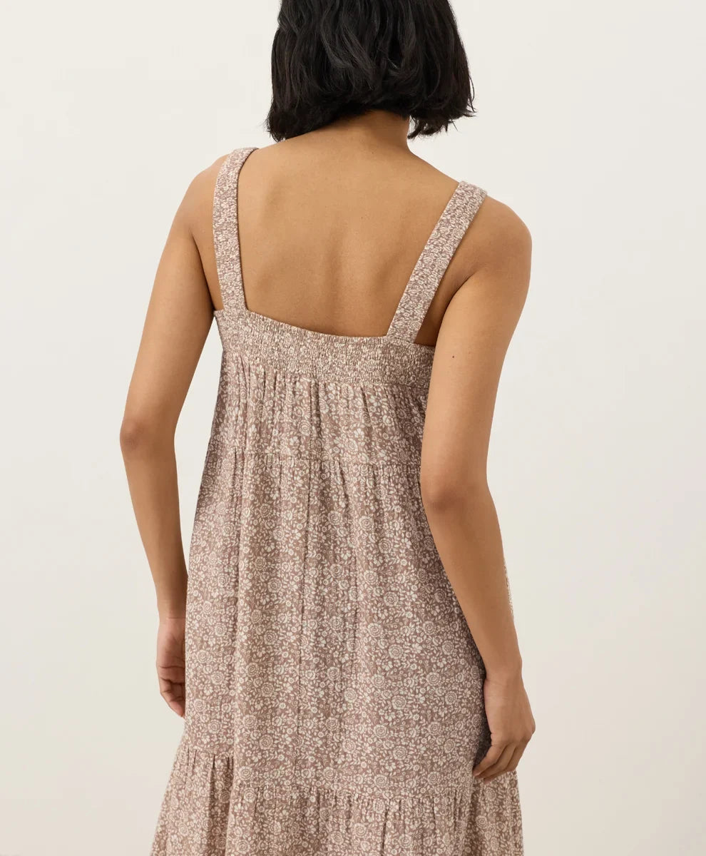 clearance coastal double gauze strappy tiered maxi dress
