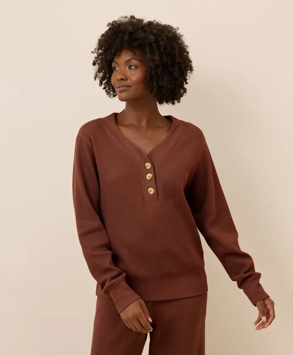 clearance thermal waffle henley pullover