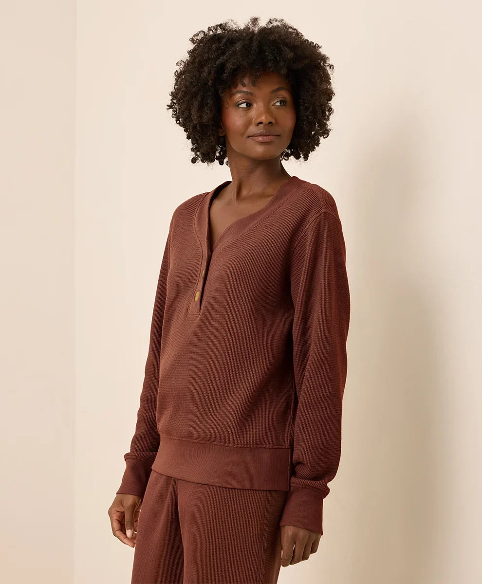 clearance thermal waffle henley pullover