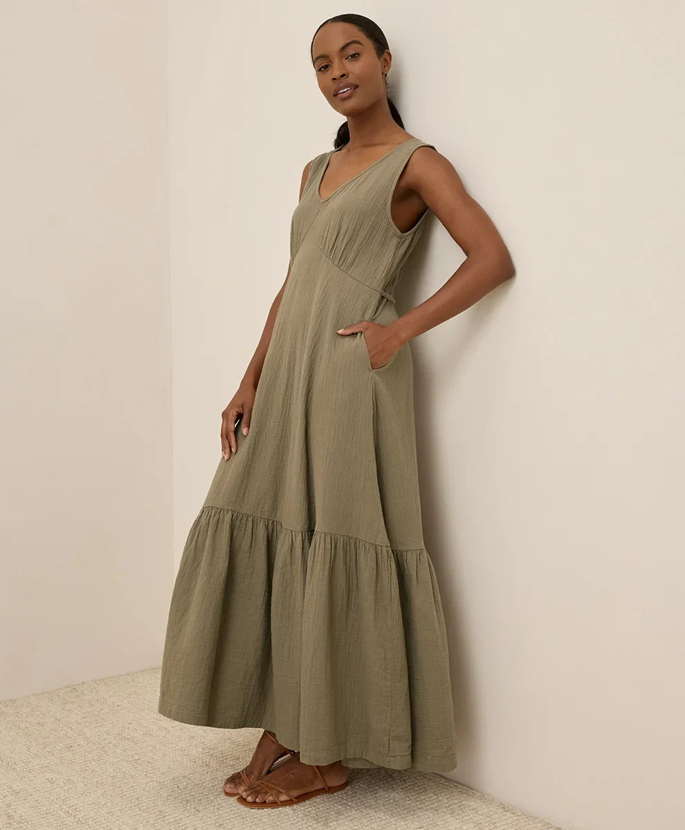 clearance coastal double gauze beach to brunch maxi dress