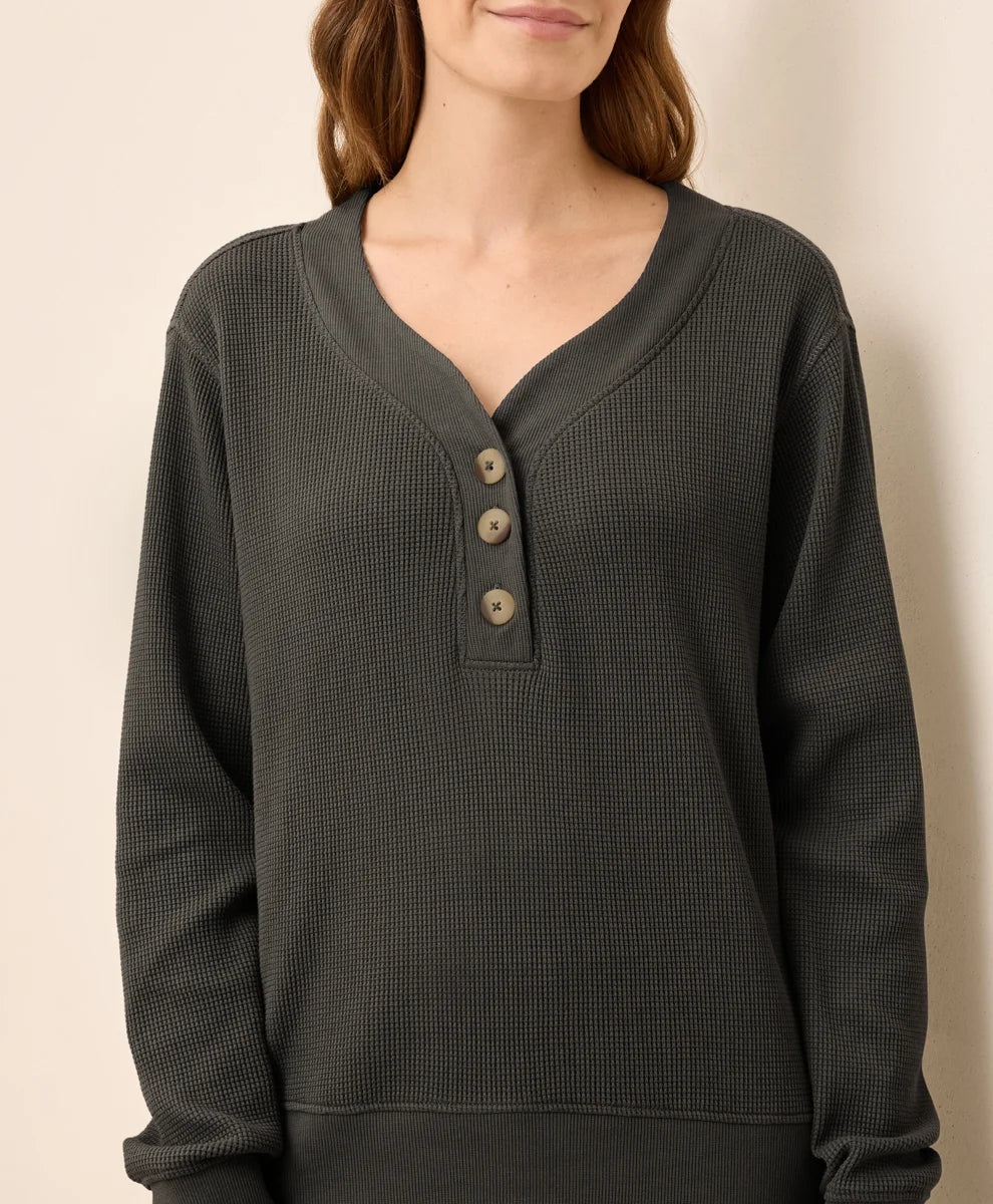 clearance thermal waffle henley pullover