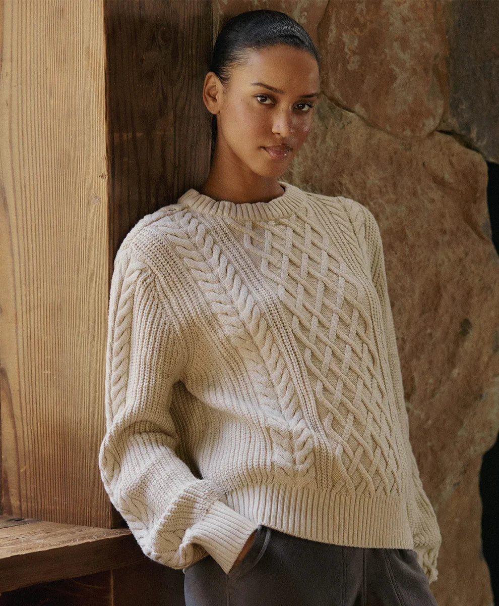 clearance luxe knit cable crew sweater