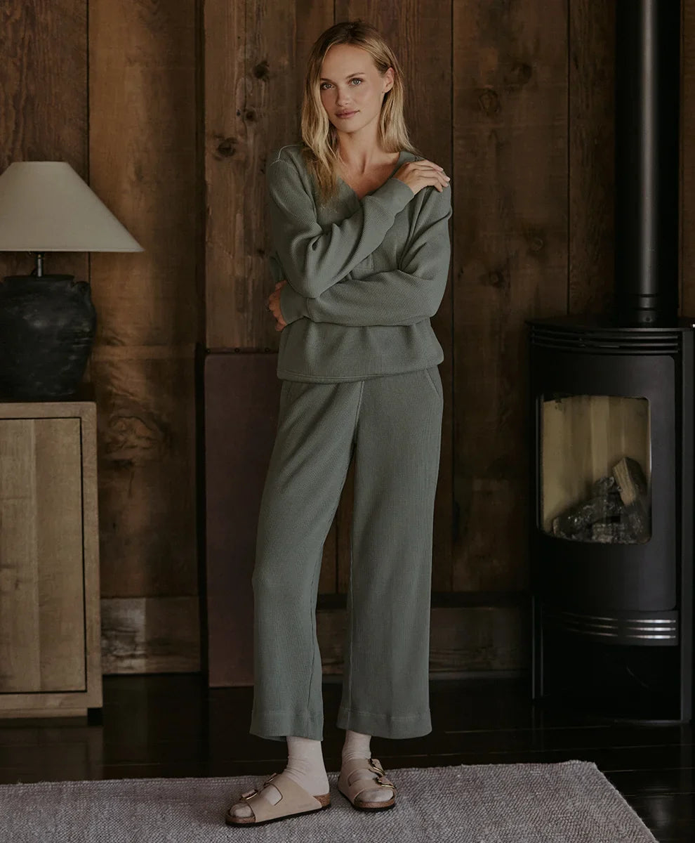 clearance thermal waffle wide leg pant
