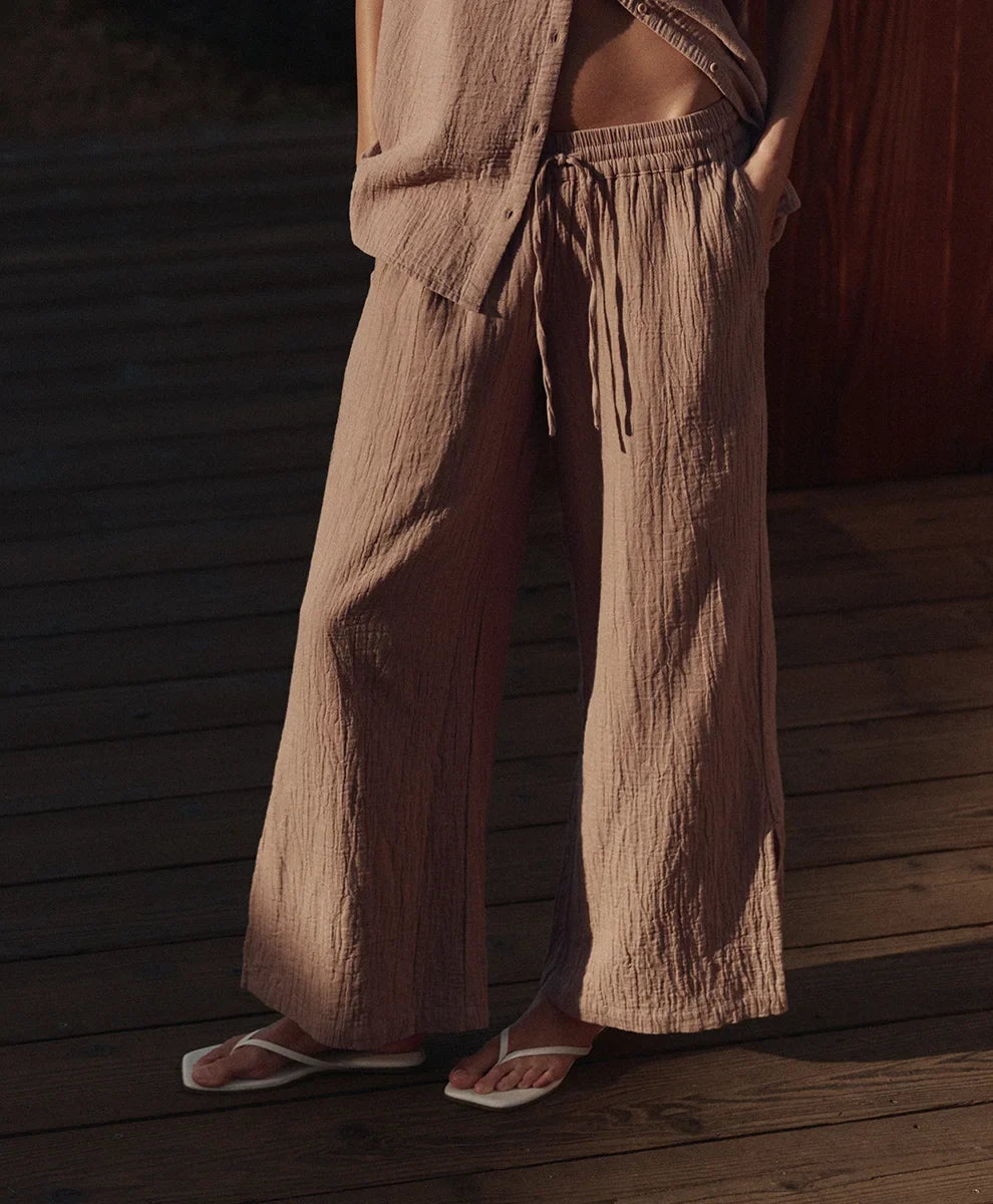 clearance coastal double gauze split hem pant