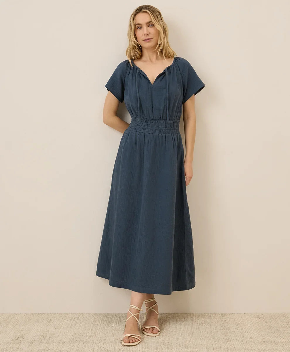 clearance coastal double gauze boho midi dress