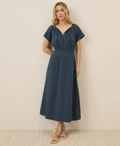 clearance coastal double gauze boho midi dress