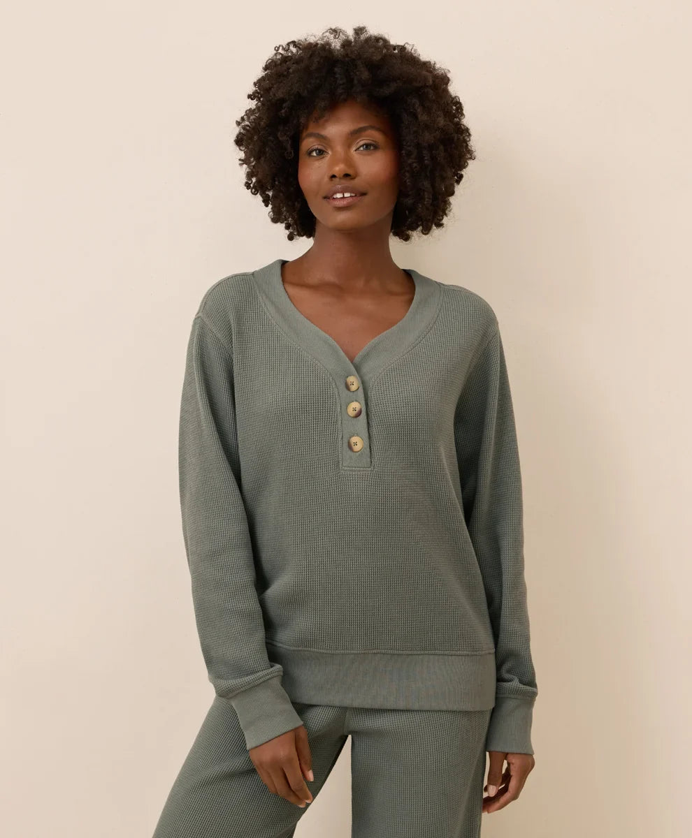clearance thermal waffle henley pullover