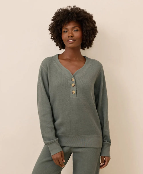clearance thermal waffle henley pullover